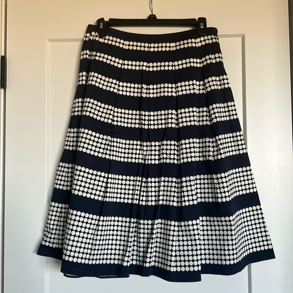Talbots Navy MIDI Skirt with Cream Polka Dots